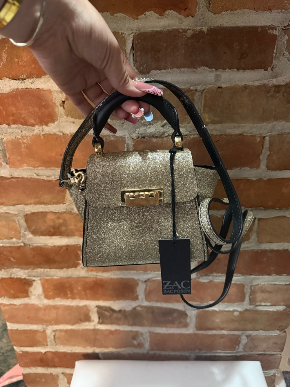 ZAC Zac Posen Gold Glitter Mini Top-Handle Crossbody
